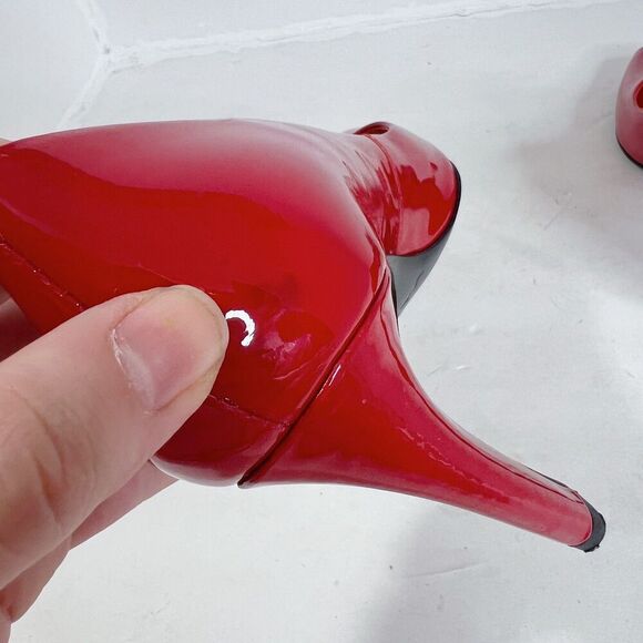 Via Spiga Red Patent Leather Peep Toe Stilettos Heels Pumps Women's Size 7.5 - Picture 5 of 8